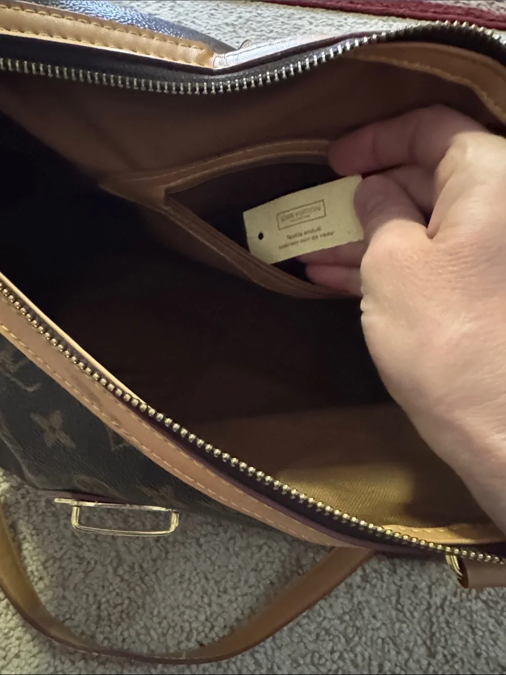 Faux LV Monogram Top-Handle Satchel in Brown & Tan - Picture 7 of 13